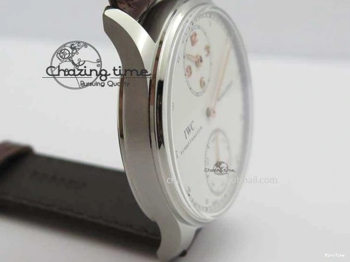MIROTIME 0122 Sustainable Portuguese IW5444 SS White Dial RG Numbers On Brown Leather Strap A 7256
